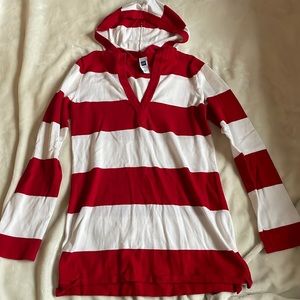 GAP Red and White Striped V Neck Sweatshirt with hood